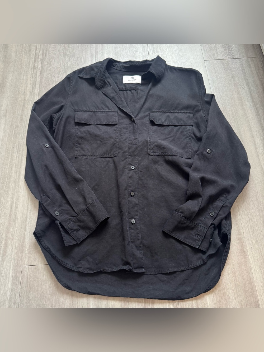 Aritzia Babaton black button-up shirt with pockets